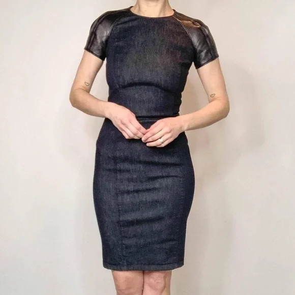 Ralph Lauren Black Label | Dresses | Ralph Lauren Black Label Denim Lamb  Leather Sheath Dress | Poshmark